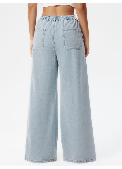 Denim High Waist Solid Tie Front Wide Leg