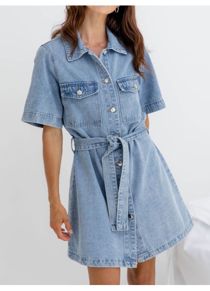 Denim Mini Dress - Light Wash