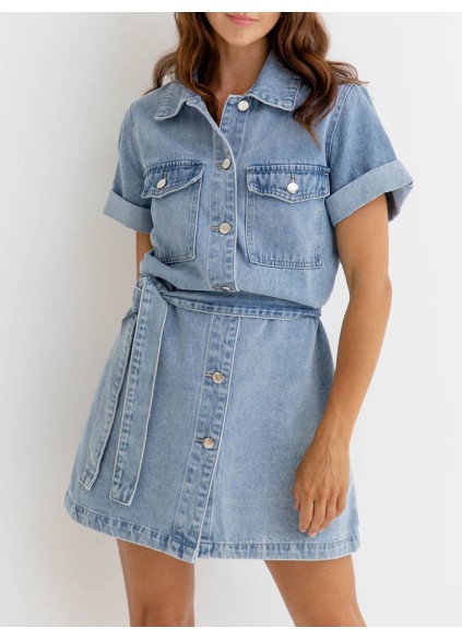 Denim Mini Dress - Light Wash