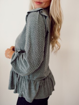 Dotted Ruffle Edge Long Sleeve Top