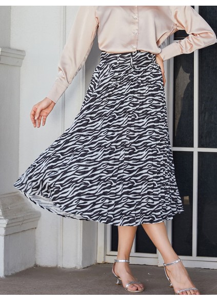 Double Take Animal Print Pleated Midi Skirt