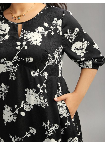 Elegant floral patchwork plus-size women's dress