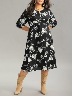 Elegant floral patchwork plus-size women's dress