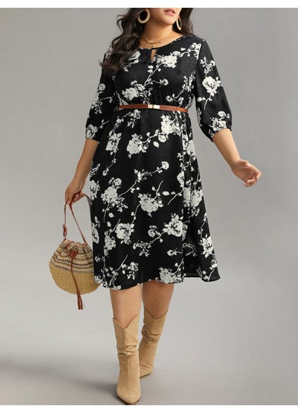 Elegant floral patchwork plus-size women's dress