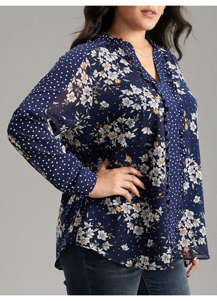 Elegant senior floral long-sleeved shirt