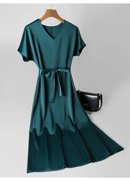 Elegant simple satin V-neck dress for women