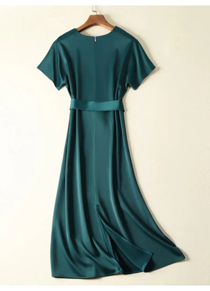 Elegant simple satin V-neck dress for women