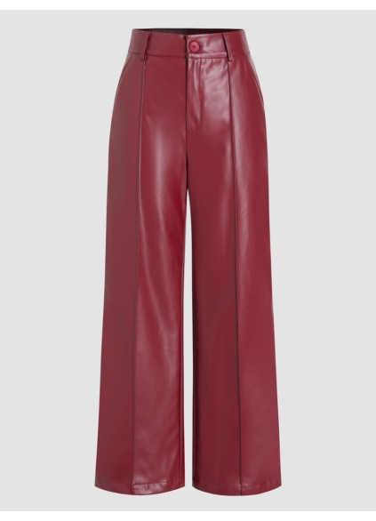 Faux Leather Solid High Waist Wide Leg Trousers