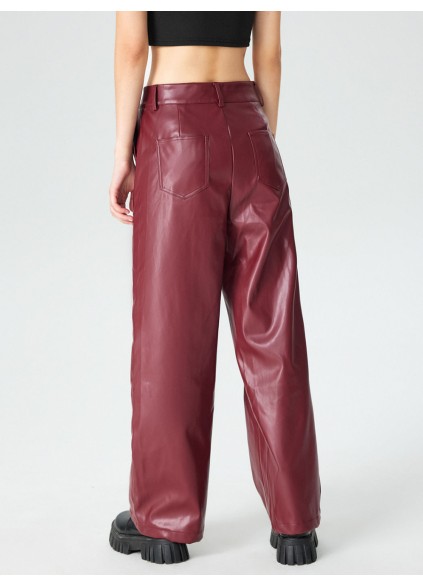 Faux Leather Solid High Waist Wide Leg Trousers