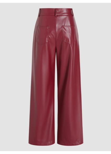 Faux Leather Solid High Waist Wide Leg Trousers