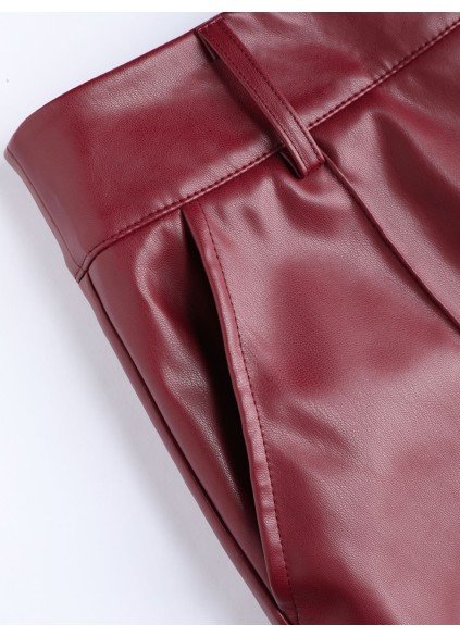 Faux Leather Solid High Waist Wide Leg Trousers