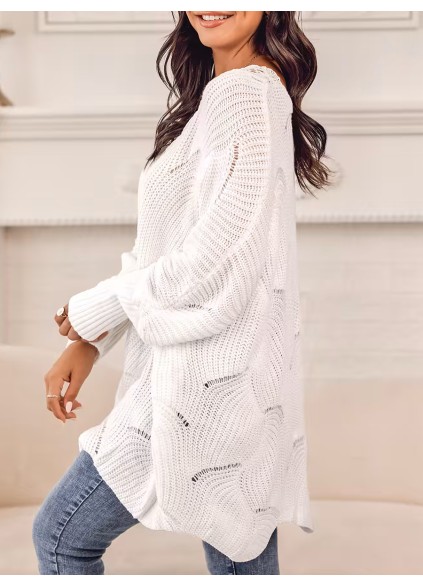 Floral lace pointelle-knit scalloped sweater