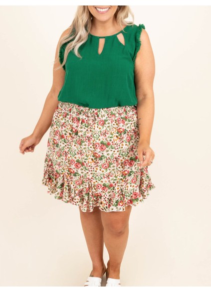 Floral Pattern Wooden Ear Edge Half Skirt