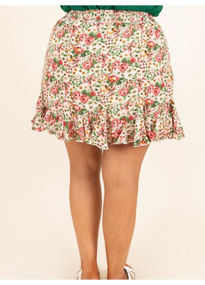 Floral Pattern Wooden Ear Edge Half Skirt