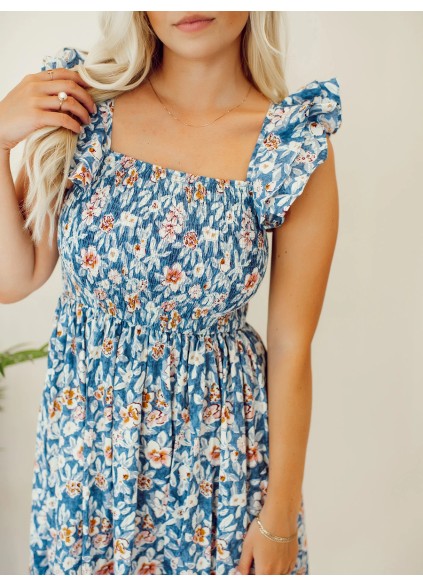 Floral pleated mid length dress