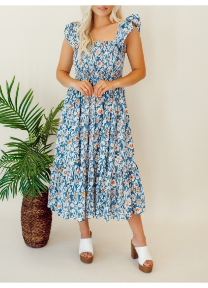 Floral pleated mid length dress