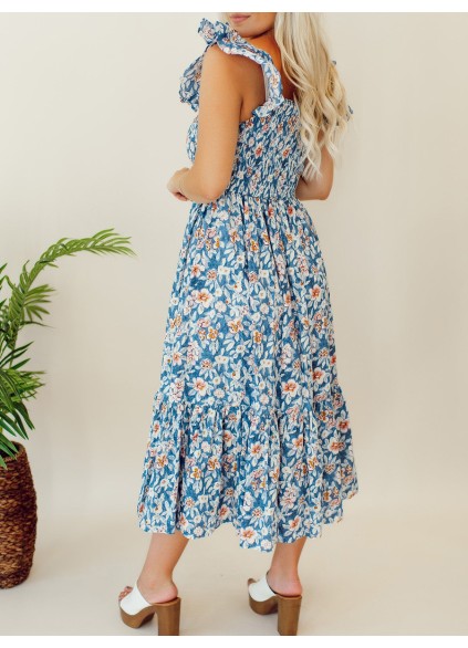 Floral pleated mid length dress