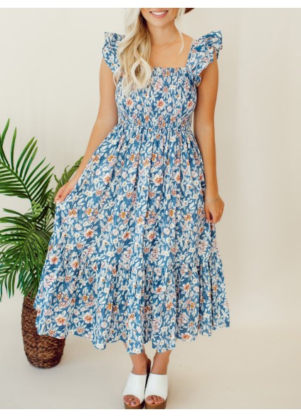 Floral pleated mid length dress