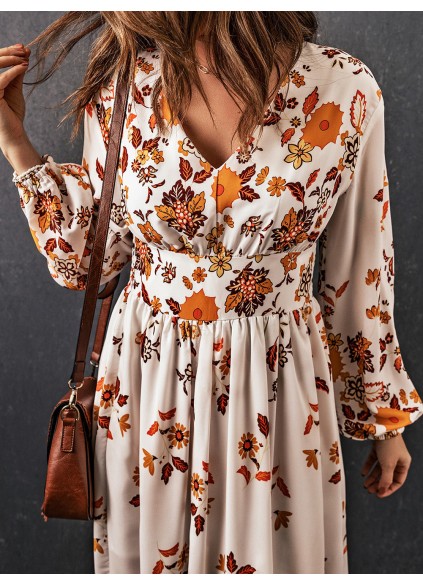 Floral V-Neck Long Sleeve Maxi Dress