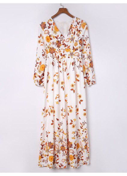 Floral V-Neck Long Sleeve Maxi Dress