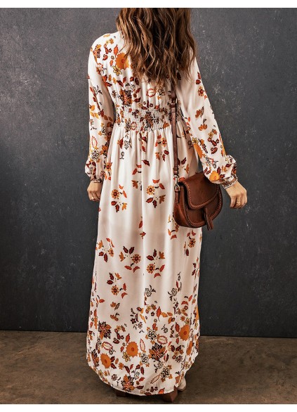 Floral V-Neck Long Sleeve Maxi Dress