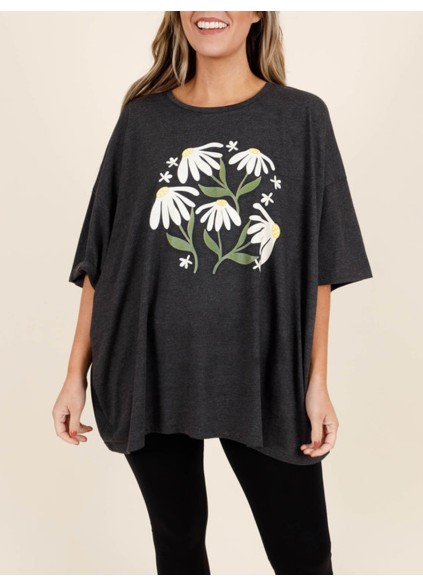 Flower and plant printed short sleeved T-shirt