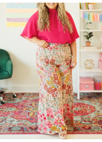 FLOWER PATTERN LOOSE WIDE LEG PANTS