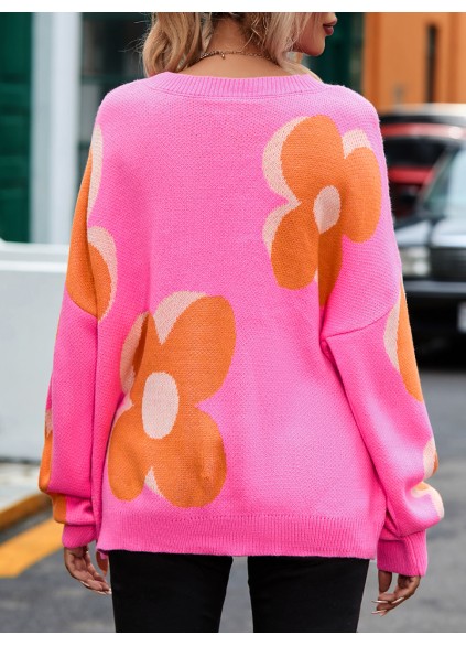 Flower Pattern Slouchy Sweater