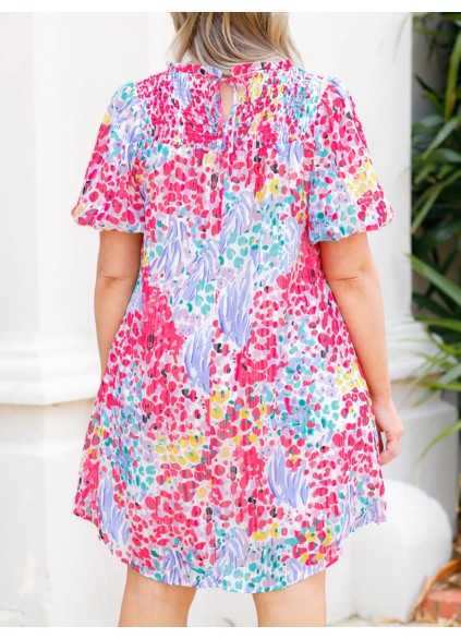 Flower patterned lantern sleeve dress