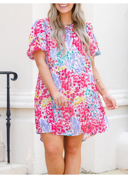 Flower patterned lantern sleeve dress