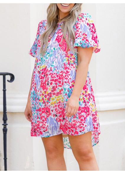 Flower patterned lantern sleeve dress