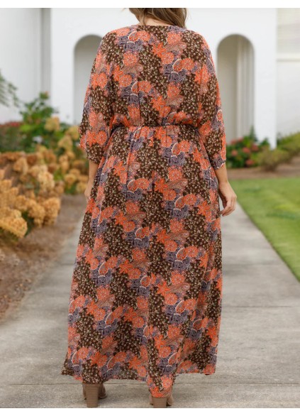 Fragmented floral pattern loose fitting long dress