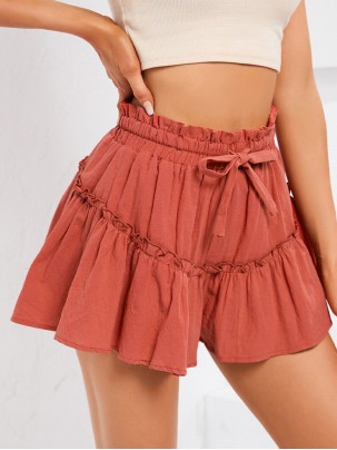 Frill Trim Tie Waist Shorts