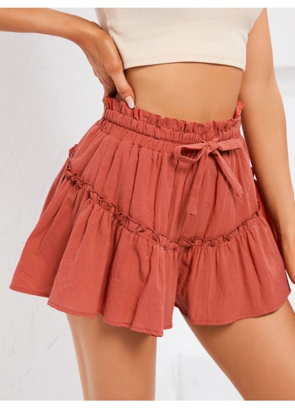 Frill Trim Tie Waist Shorts