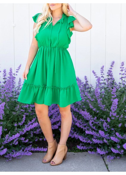 Green ruffled sleeve mini dress