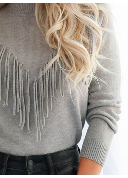 Grey fringed knitted sweater