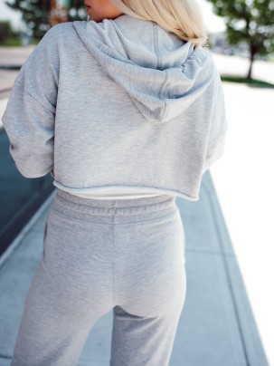 Grey Hooded Coat Pants Sports Set