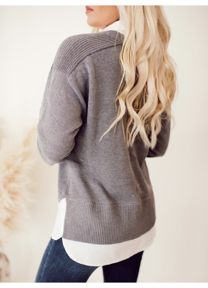 Grey patchwork white layered sweater