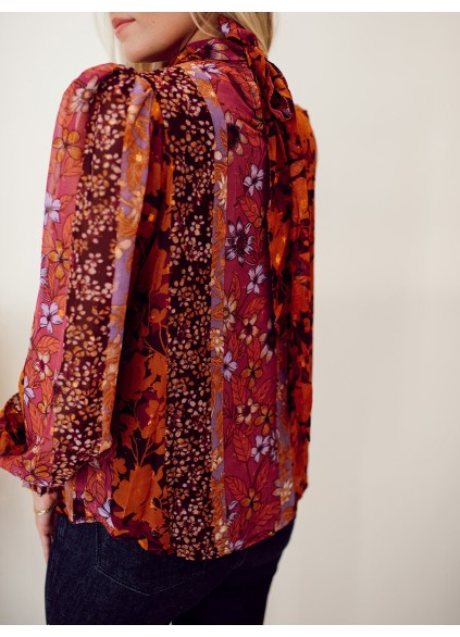 High neck autumn floral pattern shirt