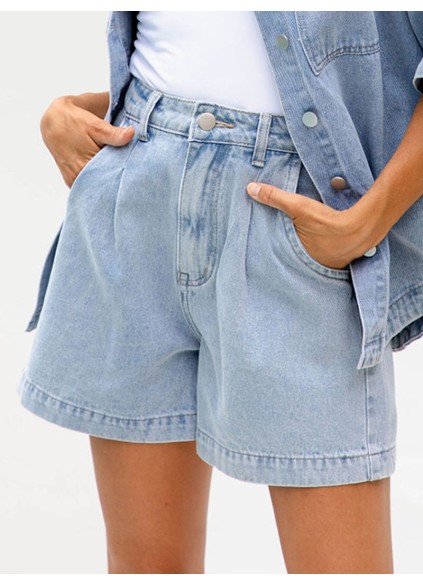 High-Rise Denim Shorts  Light Wash