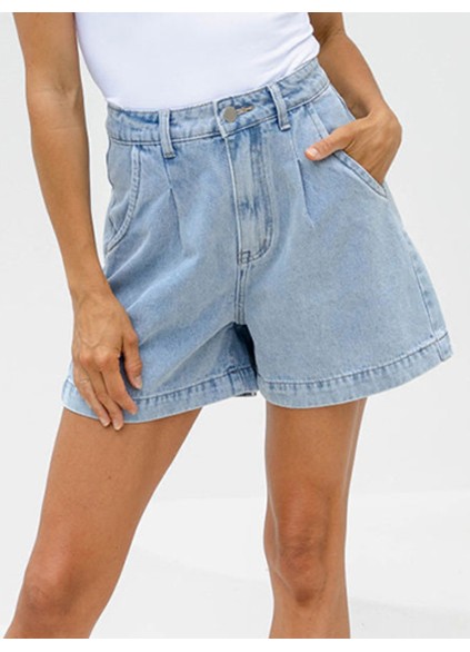 High-Rise Denim Shorts  Light Wash