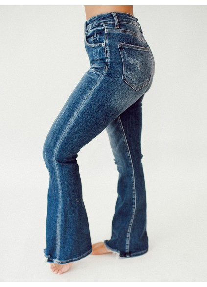 High waisted vintage washed flare jeans