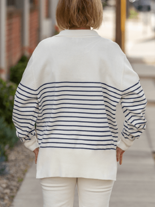 Ivory Navy Striped Split Sweater Top