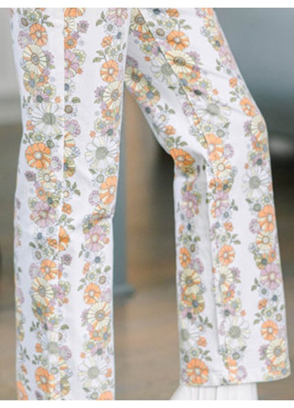 Ivory White Floral Pants