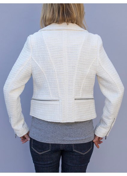 Ivory White Irregular Zipper Motorcycle Jacket