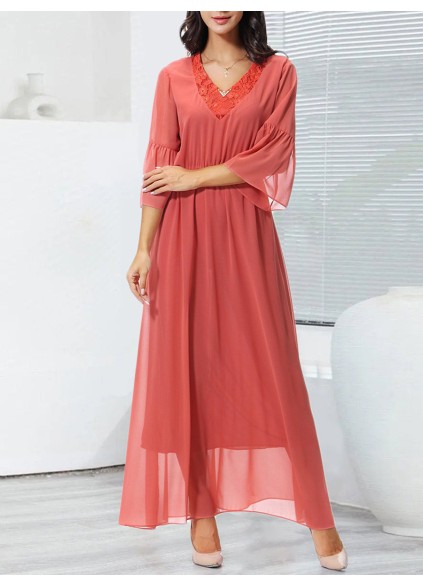 Lace patchwork chiffon elegant dress