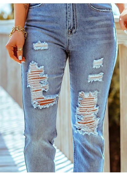 Ladies simple ripped skinny jeans