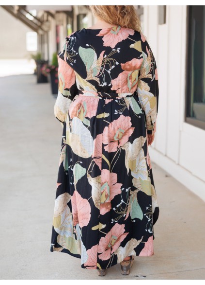 Large floral pattern printed loose fitting dress