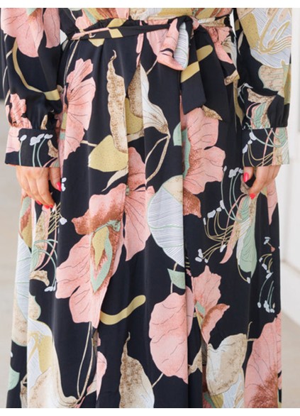 Large floral pattern printed loose fitting dress