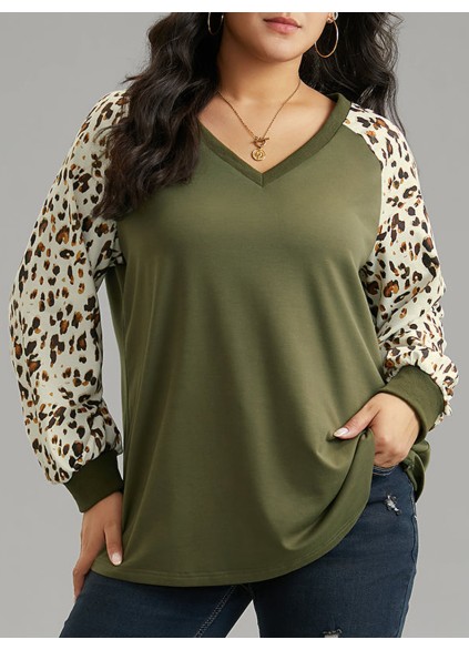 Leopard print patchwork T-shirt with shoulder sleeves